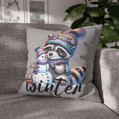 Winter Raccoon Pillowcase - Cozy Cute Animal Cushion for Seasonal Home Decor and Holiday Gift Idea - VYBE Shop