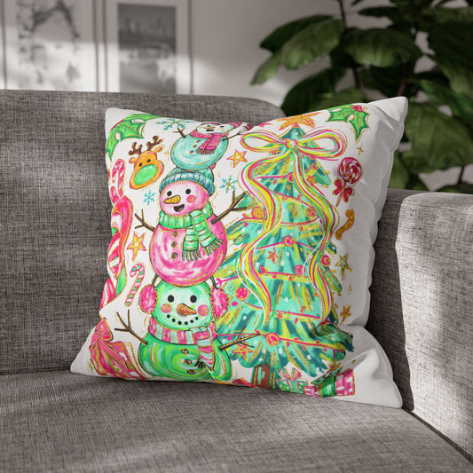 Festive Christmas Pillowcase, Holiday Decor, Winter Home Accent, Cute Snowman Design, Cozy Cushion Cover - VYBE Shop