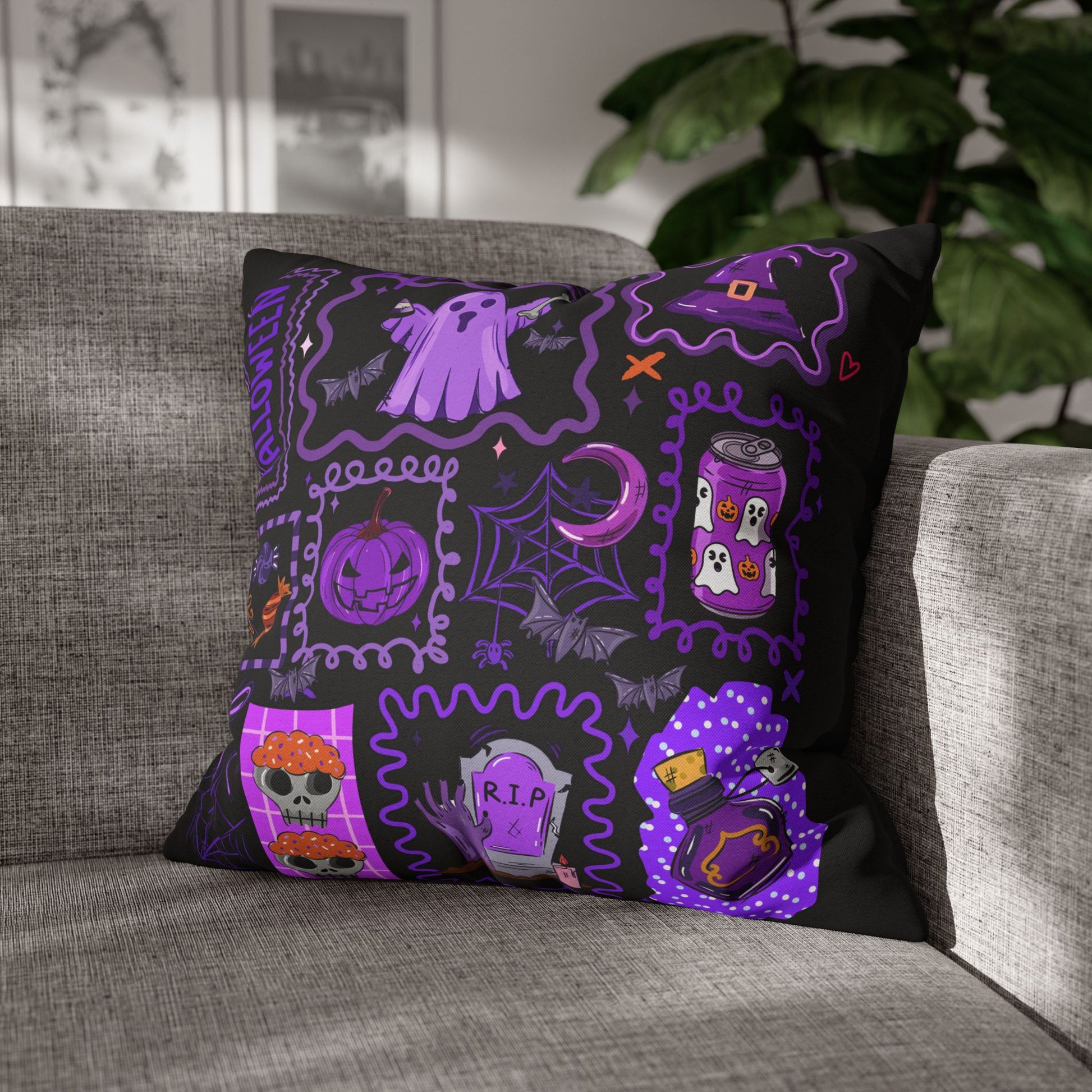 Halloween Pillowcase - Spooky Home Decor Cushion Cover with Ghost and Pumpkin Design - VYBE Shop
