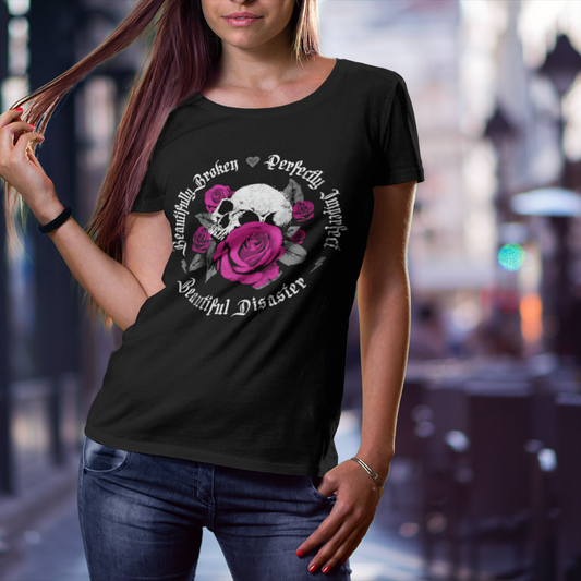Beautiful Disaster Skull & Roses T-Shir - VYBE