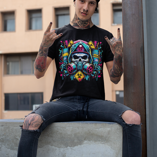 Biohazard Skull Graphic Tee, Trendy Halloween Shirt, Music Festival T-Shirt, Unisex Softstyle Top, Edgy Streetwear Fashion - VYBE
