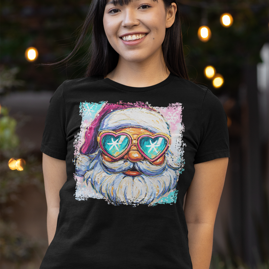 Festive Santa With Heart Glasses Tee - VYBE