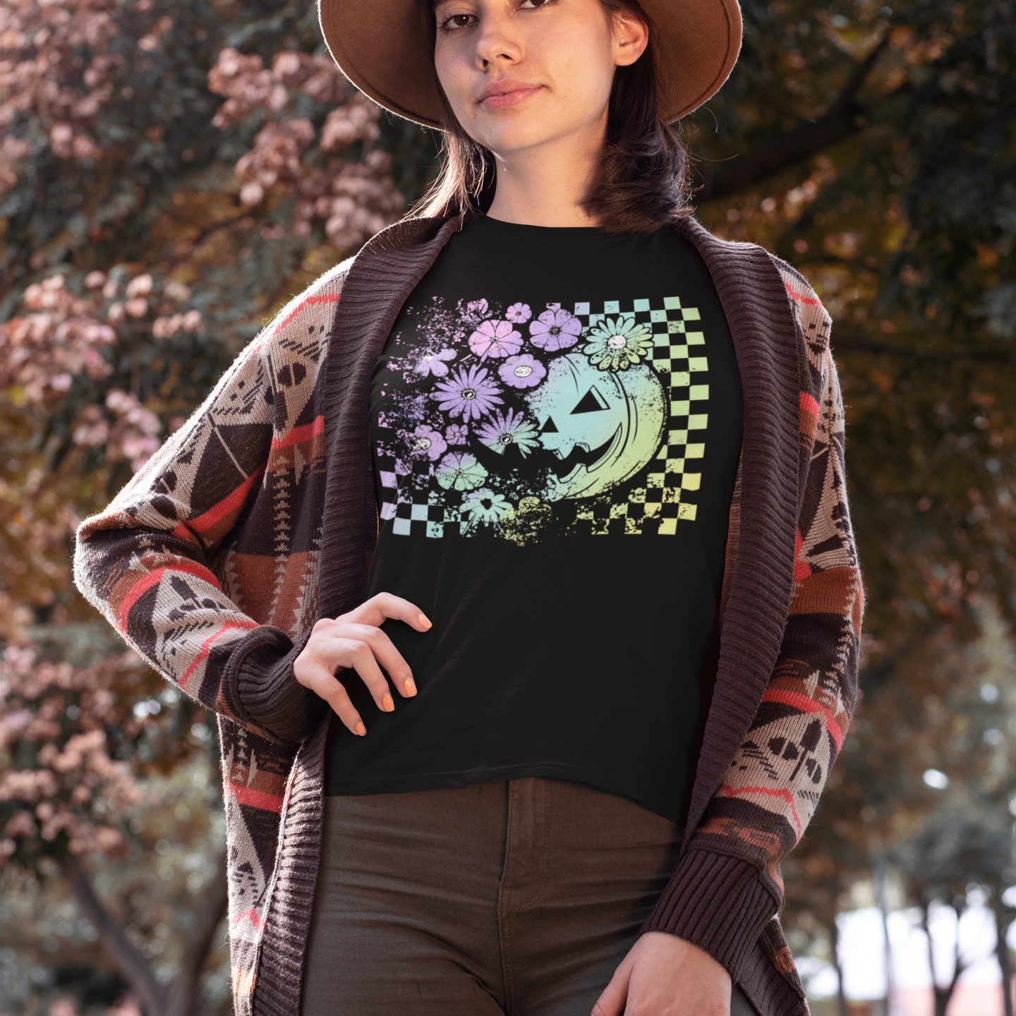 Colorful Pumpkin Floral T-Shirt - VYBE