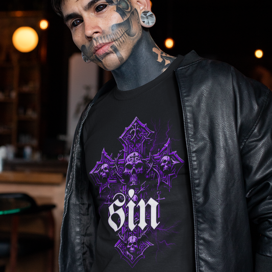 Gothic Sin Cross T-Shirt - VYBE
