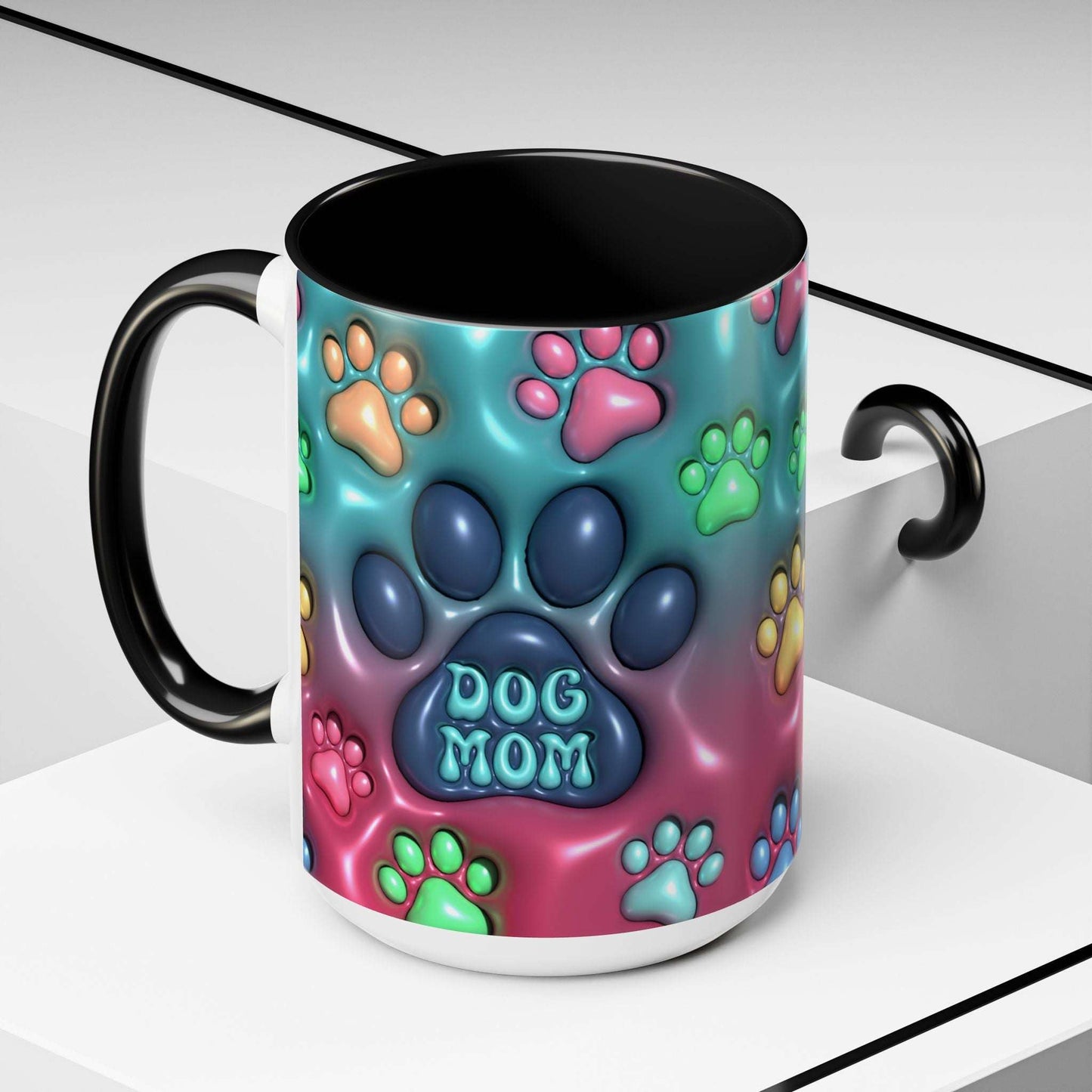 Colorful Dog Mom Coffee Mug, Inflated 3d Design, 11Oz or 15Oz - VYBE