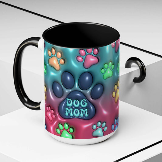 Colorful Dog Mom Coffee Mug, Inflated 3d Design, 11Oz or 15Oz - VYBE