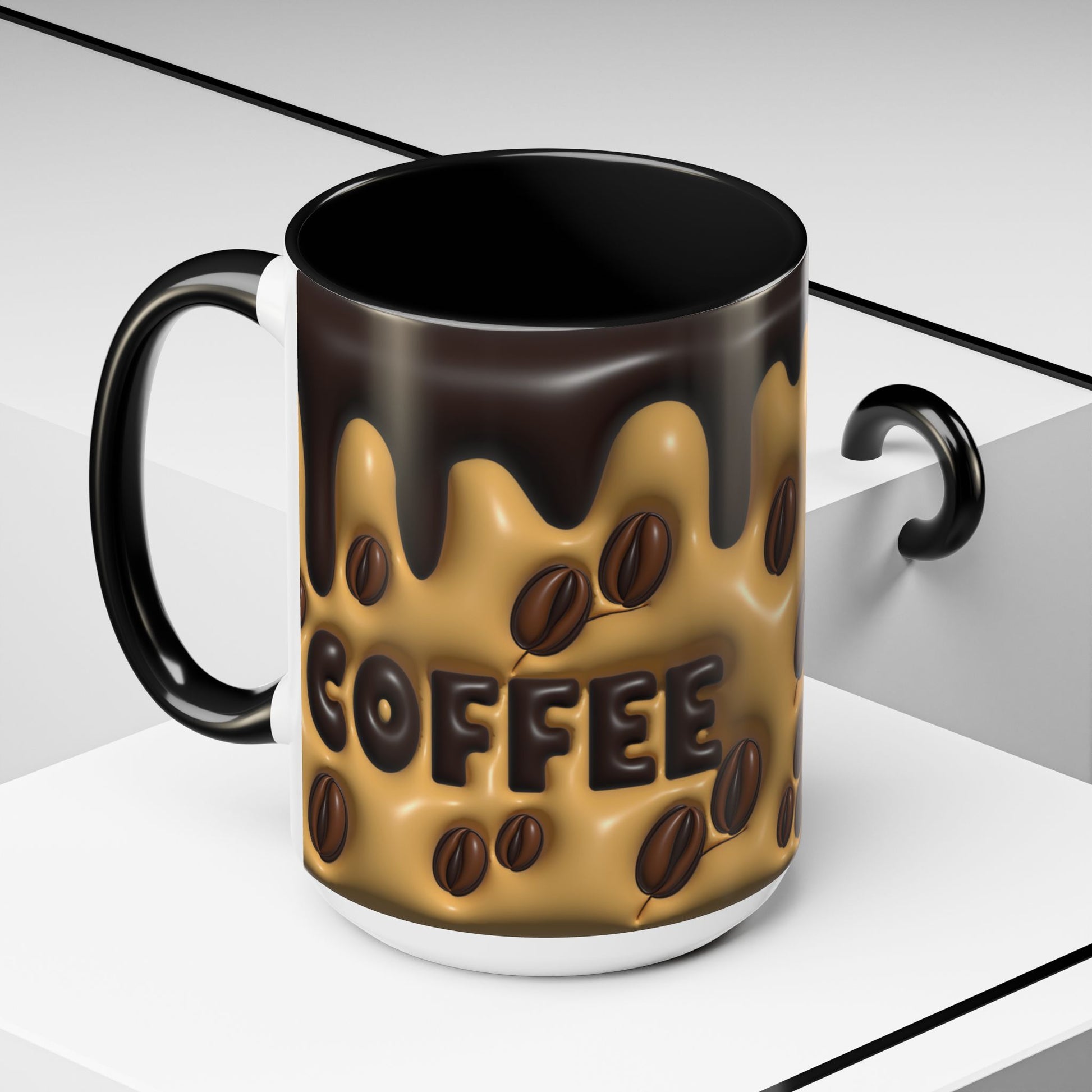 Coffee Lover's Accent Mug - Inflated 3D Design. 11oz or 15oz - VYBE