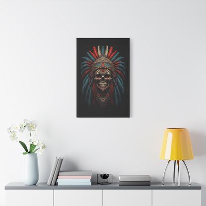 Skull Warrior Canvas Art Print, Stretched Artwork for Home Decor, Tribal Wall Art, Unique Gift, Boho Aesthetic - VYBE Shop