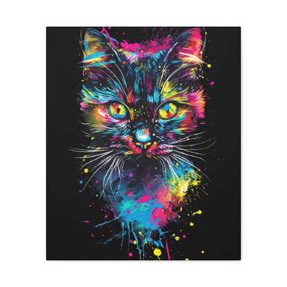 Neon Cat Art Canvas Wall Decor, Colorful Cat Portrait, Animal Wall Art, Cat Lover Gift, Home Decor - VYBE Shop
