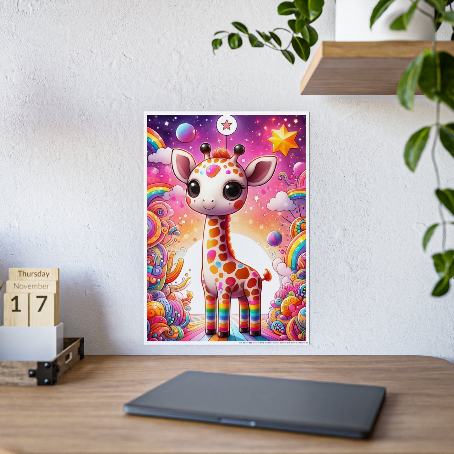 Colorful Giraffe Art Poster, Cute Wall Decor - VYBE Shop