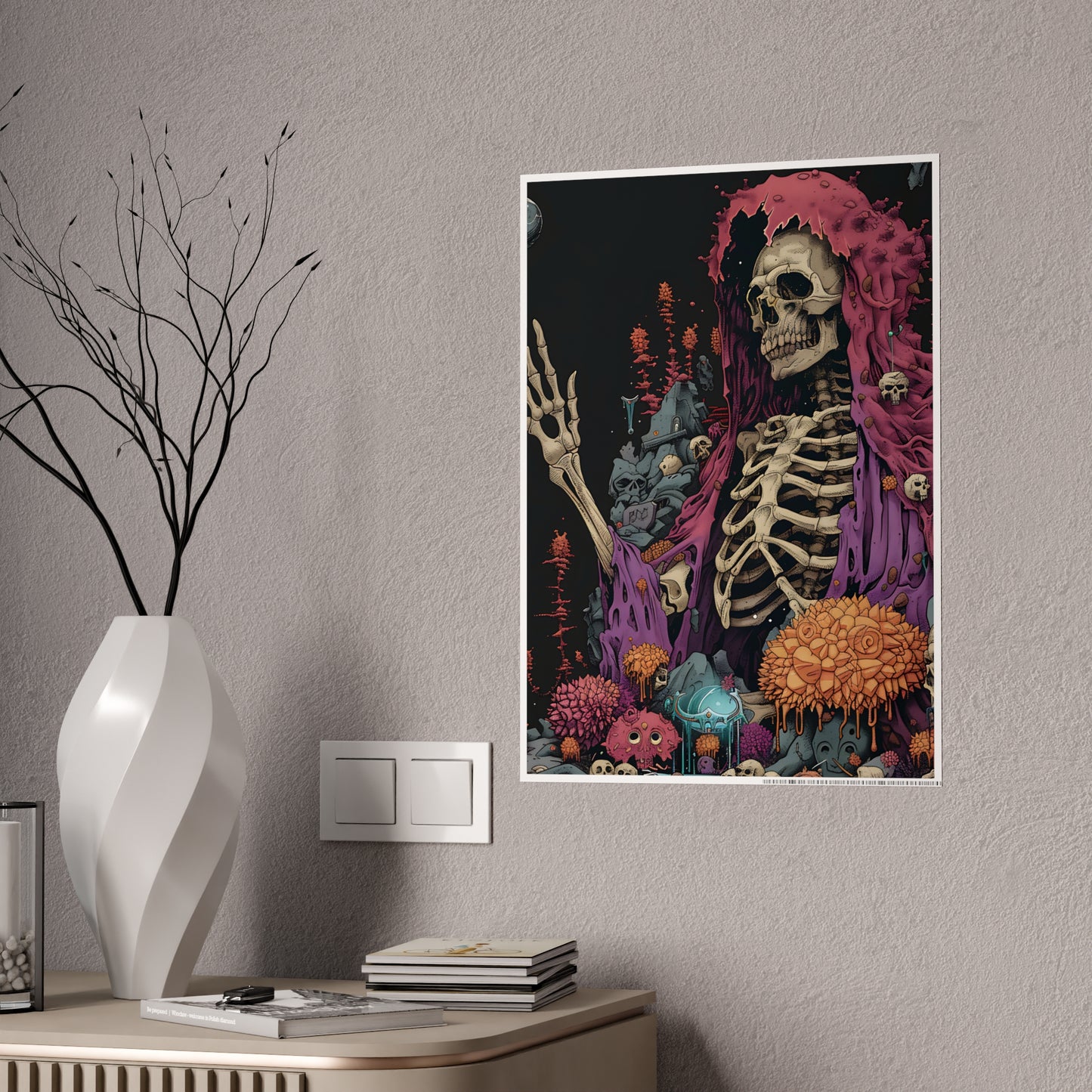 Skeleton Vibrant Skeleton Art Print, Glossy Poster, Gothic Wall Art - VYBE Shop