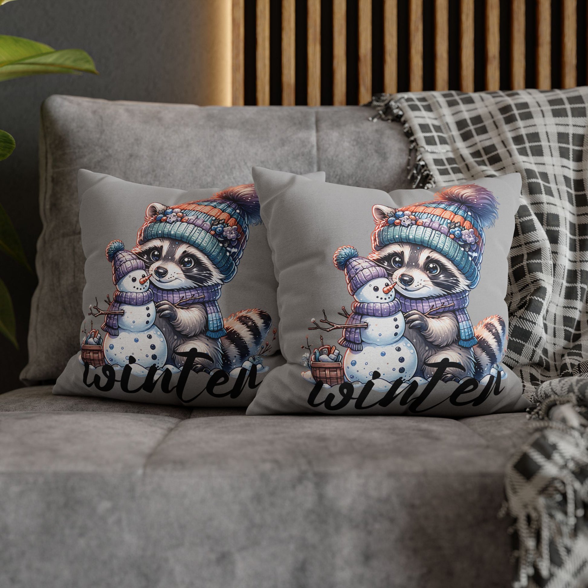 Winter Raccoon Pillowcase - Cozy Cute Animal Cushion for Seasonal Home Decor and Holiday Gift Idea - VYBE Shop