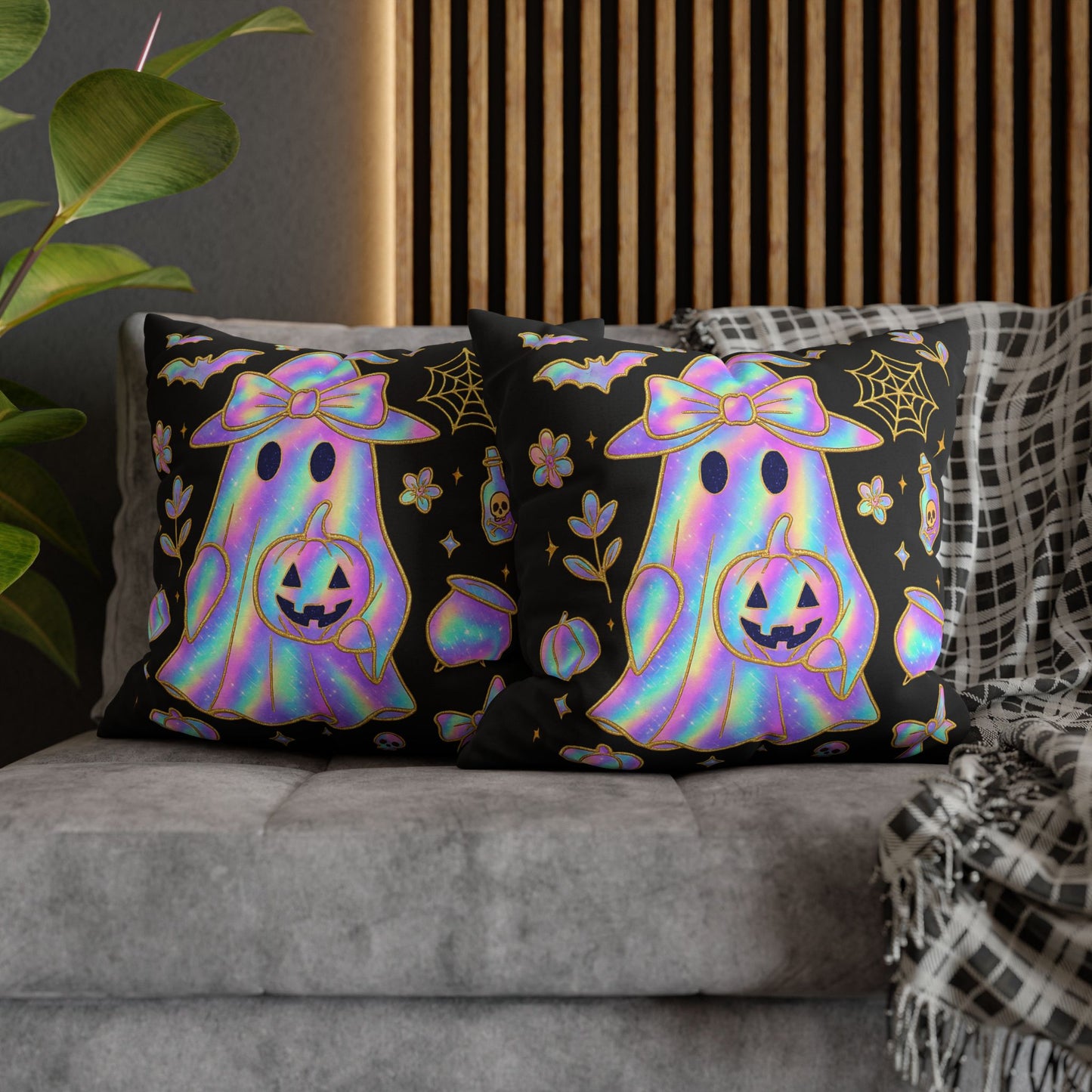 Holographic Ghost Pillowcase - Cozy Halloween Decor, Cute Cushion Cover, Spooky Gift for Fall Vibes - VYBE Shop