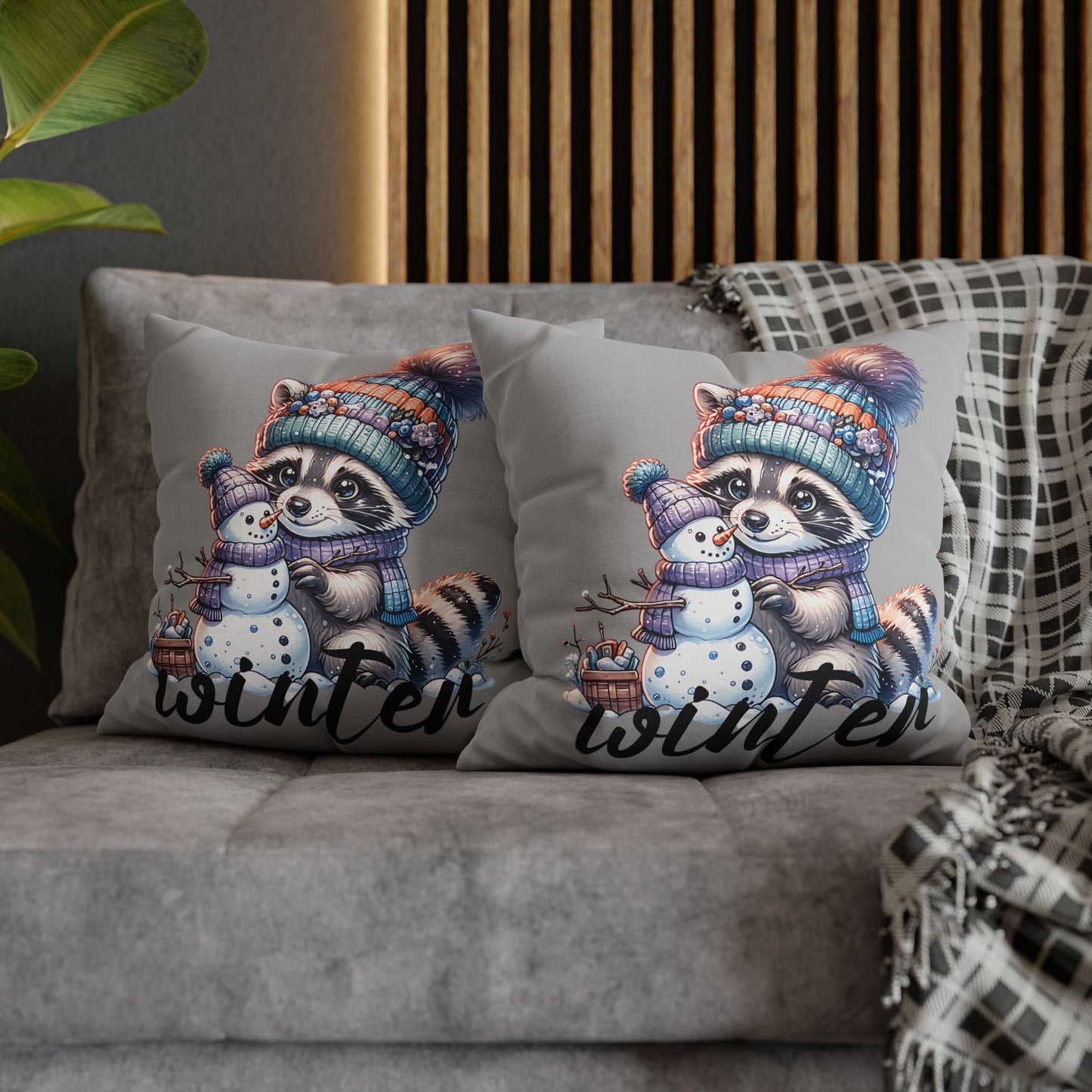 Winter Raccoon Pillowcase - Cozy Cute Animal Cushion for Seasonal Home Decor and Holiday Gift Idea - VYBE Shop