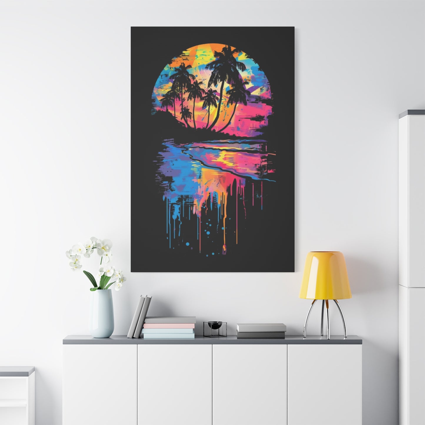 Neon Beach Sunset Canvas Art Print, Tropical Wall Decor, Home Aesthetic, Summer Vibes, Gift for Beach Lovers - VYBE Shop