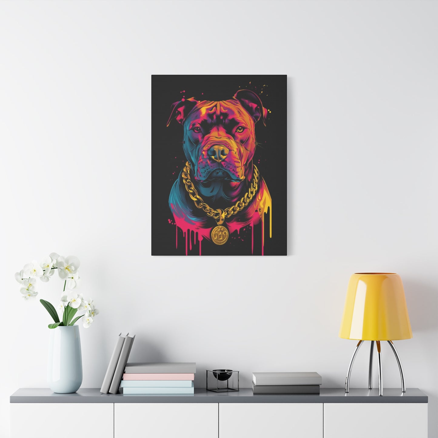 Neon Pitbull Canvas Art, Pet Lover Wall Decor, Modern Home Decor, Unique Gift for Dog Lovers, Vibrant Animal Portrait - VYBE Shop