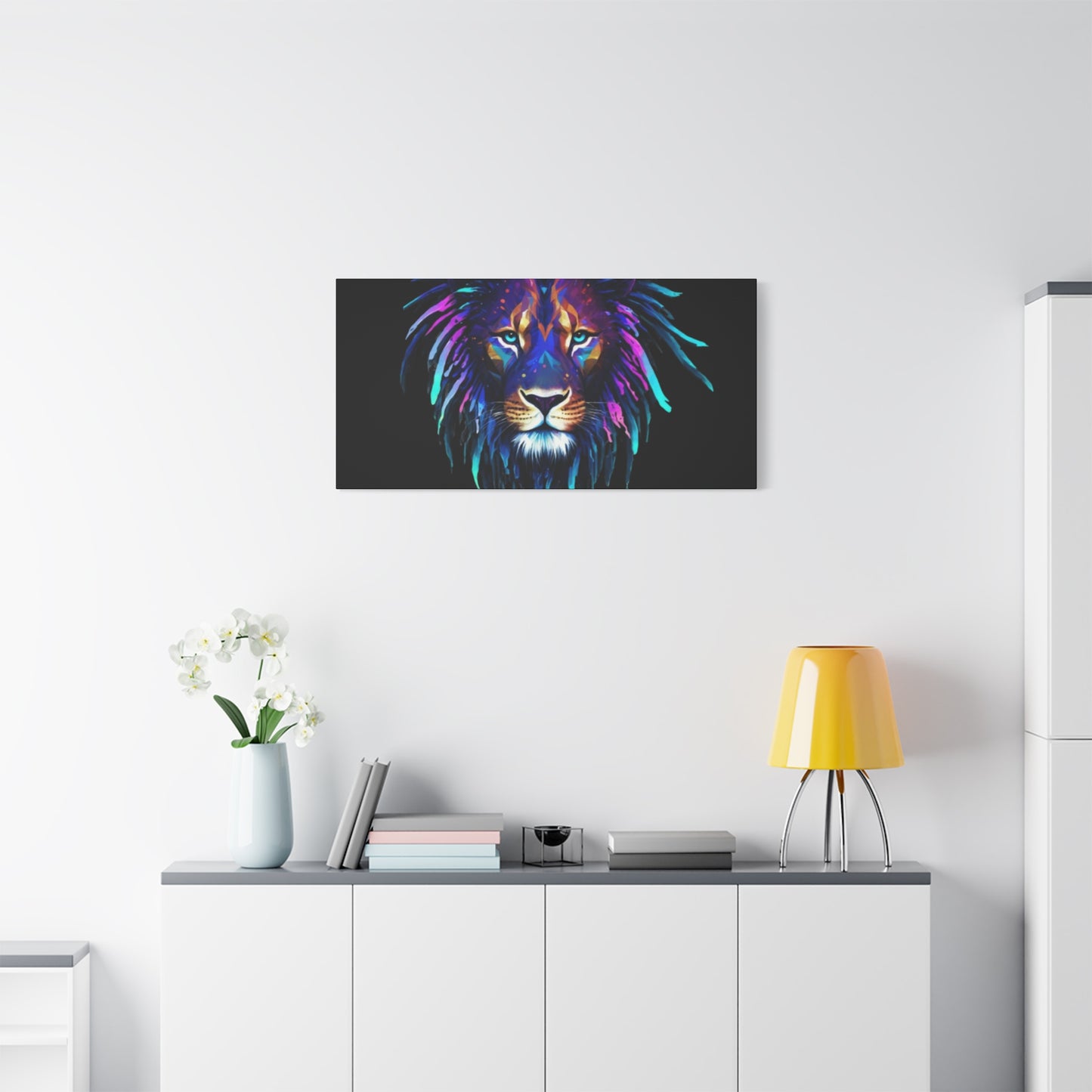 Neon Lion Canvas Wall Art, Colorful Home Decor, Animal Lover Gift, Jungle Theme Room Decoration, Unique Artwork for Living Room, [...] - VYBE Shop