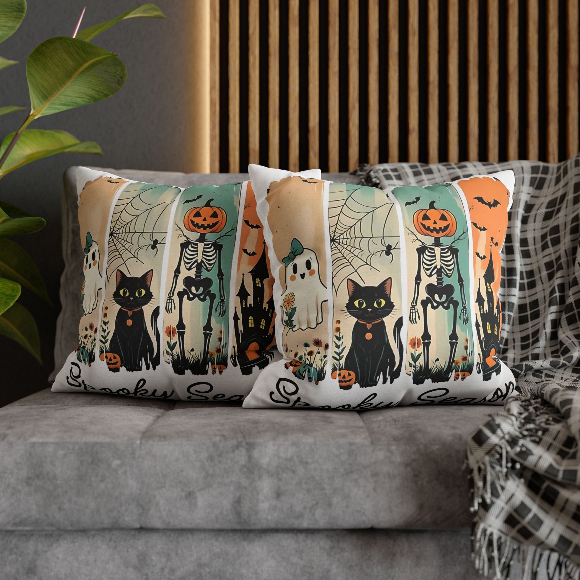 Halloween Pillowcase - Cozy Fall Decor with Cat and Ghost Design, Perfect for Autumn and Spooky Season Gifts - VYBE Shop