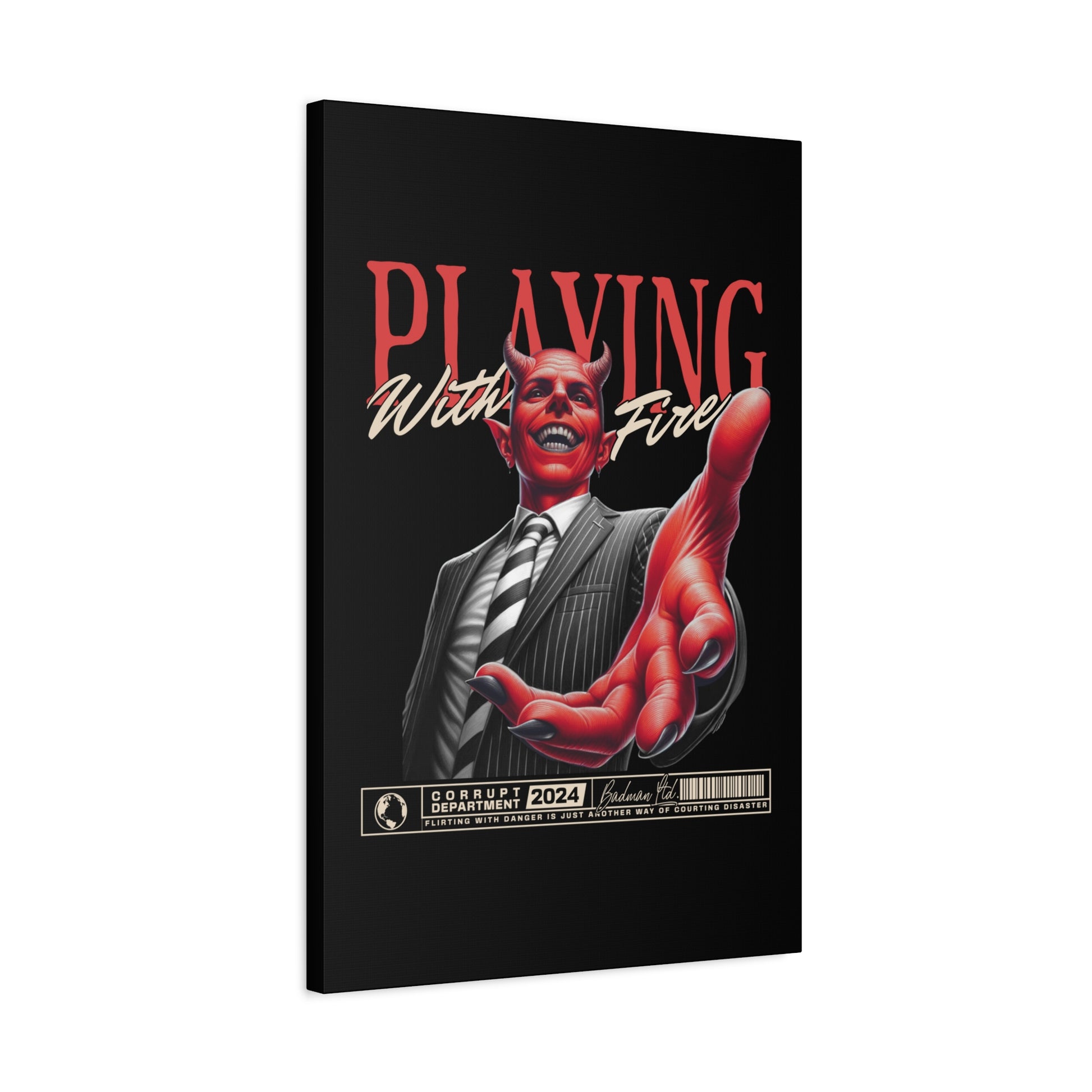 Devil Themed Canvas Wall Art, Playing With Fire Decor, Unique Home Decoration, Halloween Gift, Quirky Art for Office - VYBE Shop