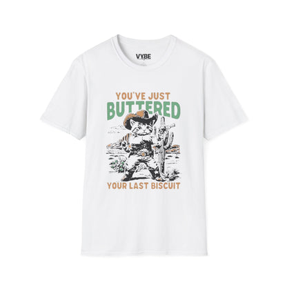Funny- You've Just Buttered Your Last Biscuit T-shirt, Cute Cowboy Kitten Design - VYBE Shop