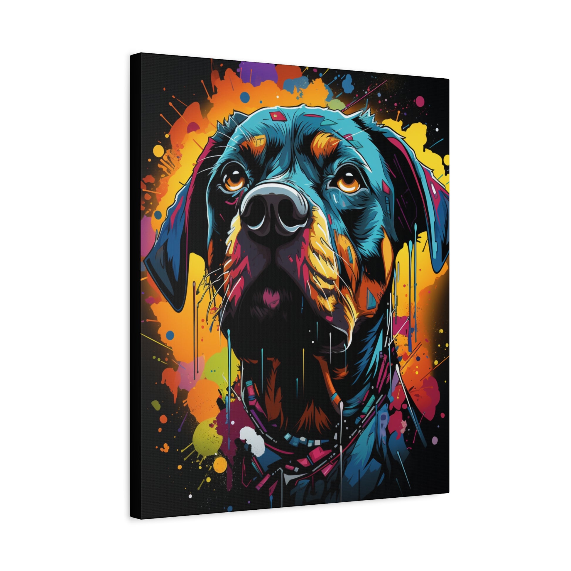 Neon Dog Art Canvas Print, Pet Memorial Decoration, Colorful Wall Art, Rottweiler Decor, Animal Lover Gift, Statement Artwork - VYBE Shop