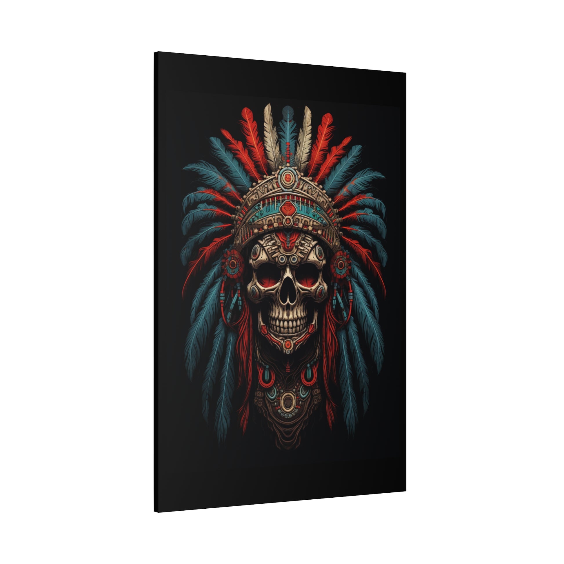 Skull Warrior Canvas Art Print, Stretched Artwork for Home Decor, Tribal Wall Art, Unique Gift, Boho Aesthetic - VYBE Shop