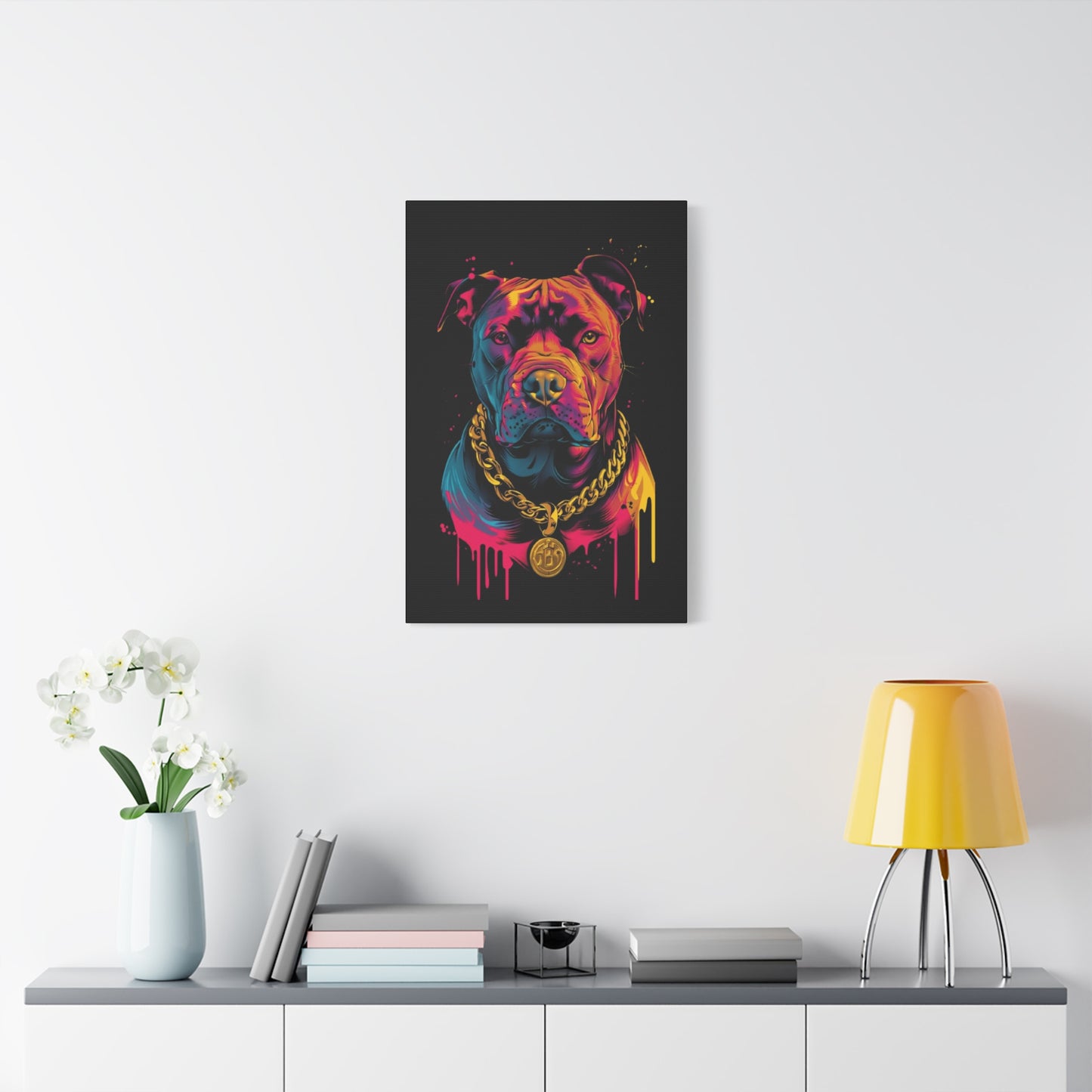 Neon Pitbull Canvas Art, Pet Lover Wall Decor, Modern Home Decor, Unique Gift for Dog Lovers, Vibrant Animal Portrait - VYBE Shop