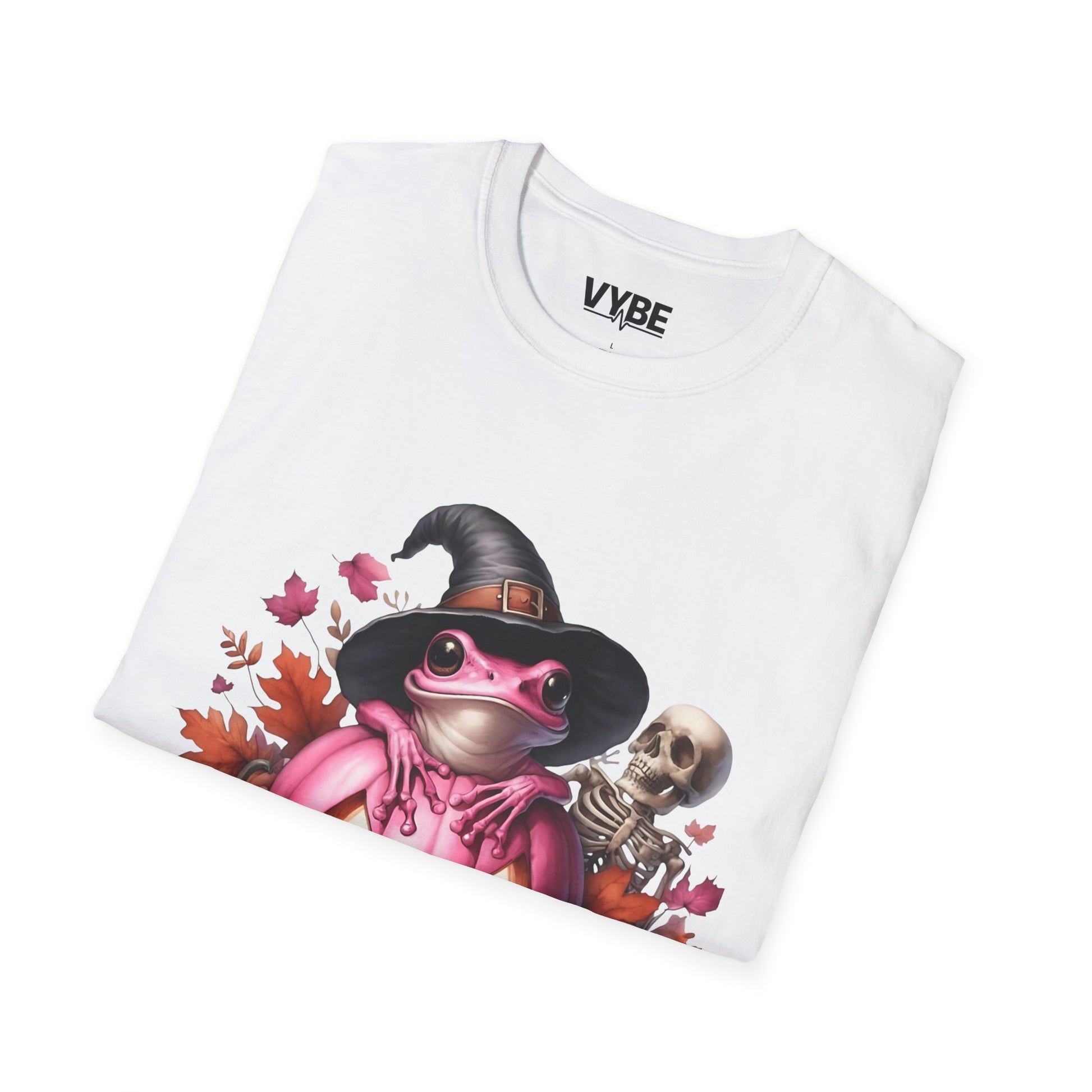 Halloween- Cute Pink Halloween Frog T-Shirt, Pumpkin Tee, Fall Apparel, Unisex Halloween Shirt, Cute Skeleton Design - VYBE Shop