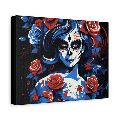 Stretched Canvas Art Print, Colorful Floral Skull Design, Wall Decor for Home, Dia de los Muertos, Gothic Vibe, Unique Gift, Art Lovers - VYBE Shop