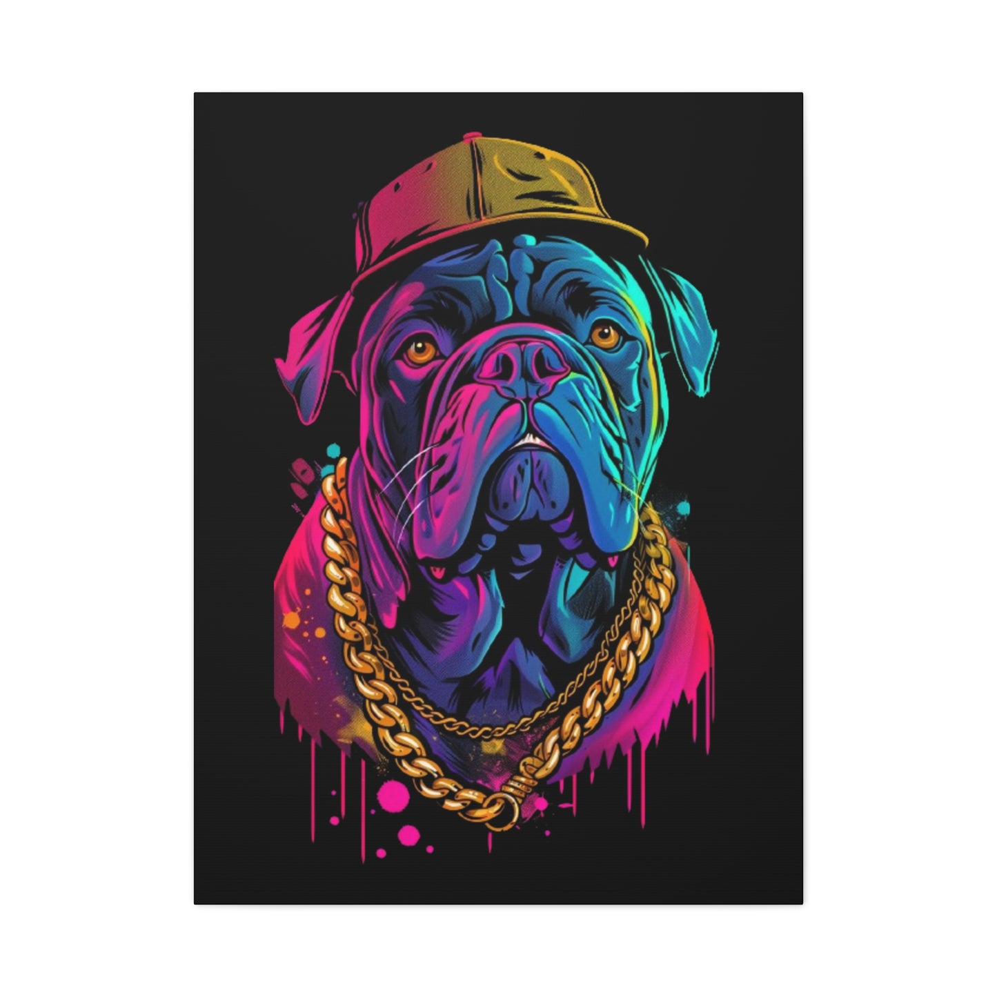 Neon Bulldog Canvas Art, Colorful Dog Wall Decor, Funky Pet Portrait, Dog Lover Gift, Unique Home Decoration - VYBE Shop