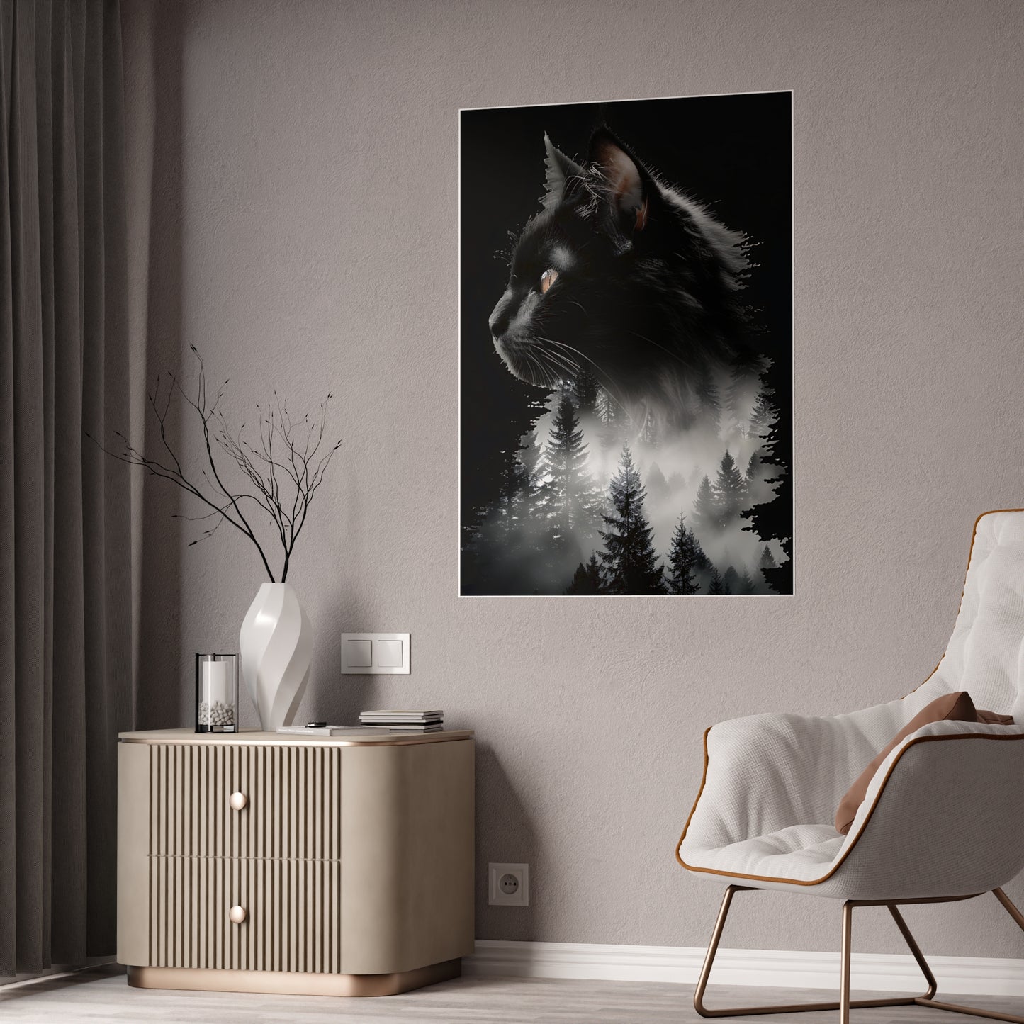 Cat Black Cat Forest Gloss Poster - Black Cat Wall Art for Cat Lovers, Nature Decor, Animal Print for Home, Ideal Gift for Pet Owners - VYBE Shop