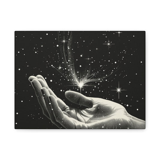 Stretched Canvas Wall Art, Celestial Hand Design, Spiritual Home Decor, Modern Art for Living Room, Gift for Space Lovers - VYBE Shop