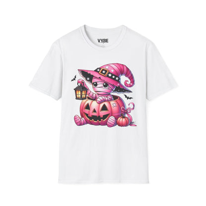 Halloween- Cute Pink Halloween Mummy T-Shirt, Unisex Graphic Tee - VYBE Shop