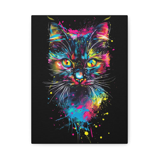 Neon Cat Art Canvas Wall Decor, Colorful Cat Portrait, Animal Wall Art, Cat Lover Gift, Home Decor - VYBE Shop