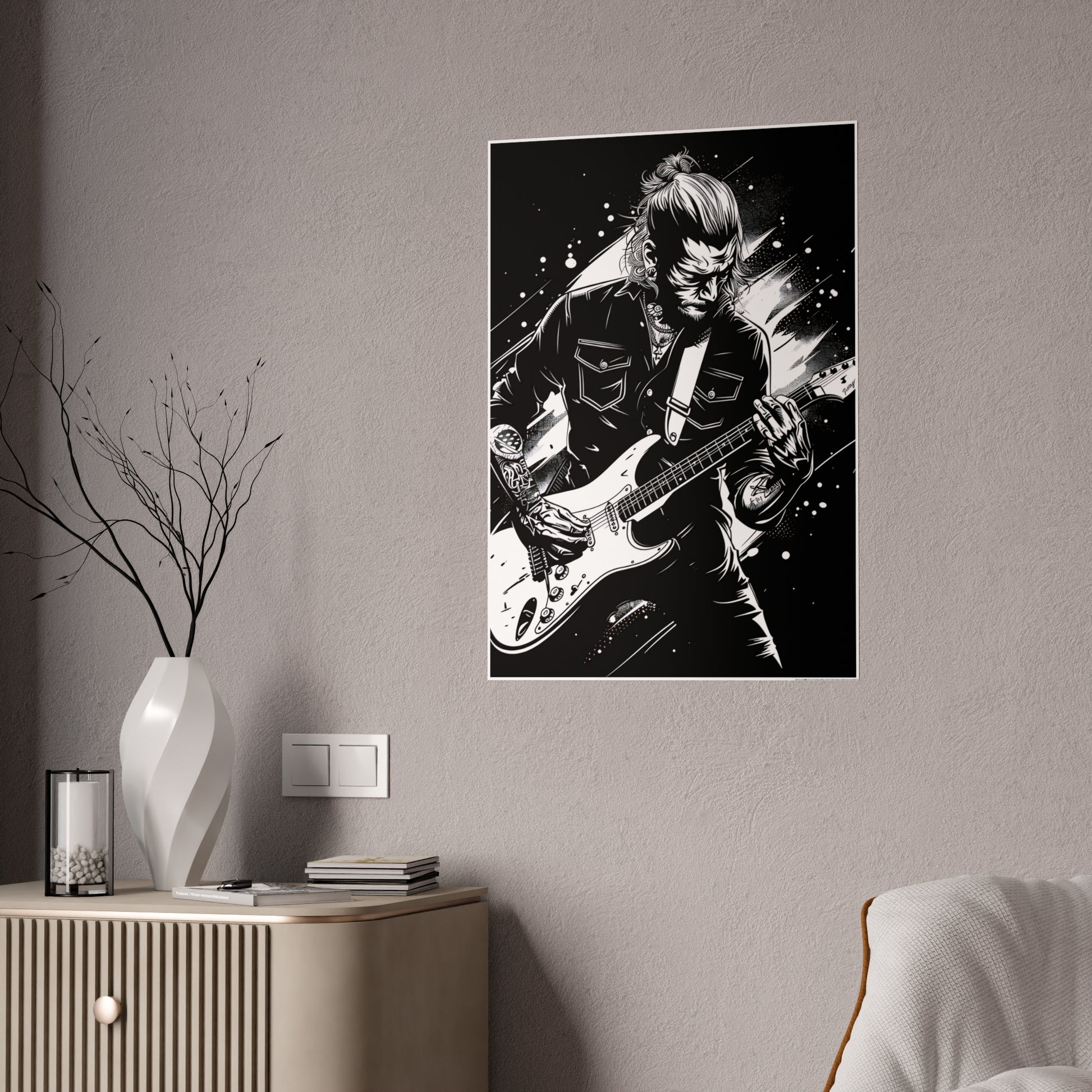 Rock Rockstar Gloss Poster - Rock Music Wall Art Décor, Black and White Art Print for Musicians, Aesthetic Living Room Gift - VYBE Shop