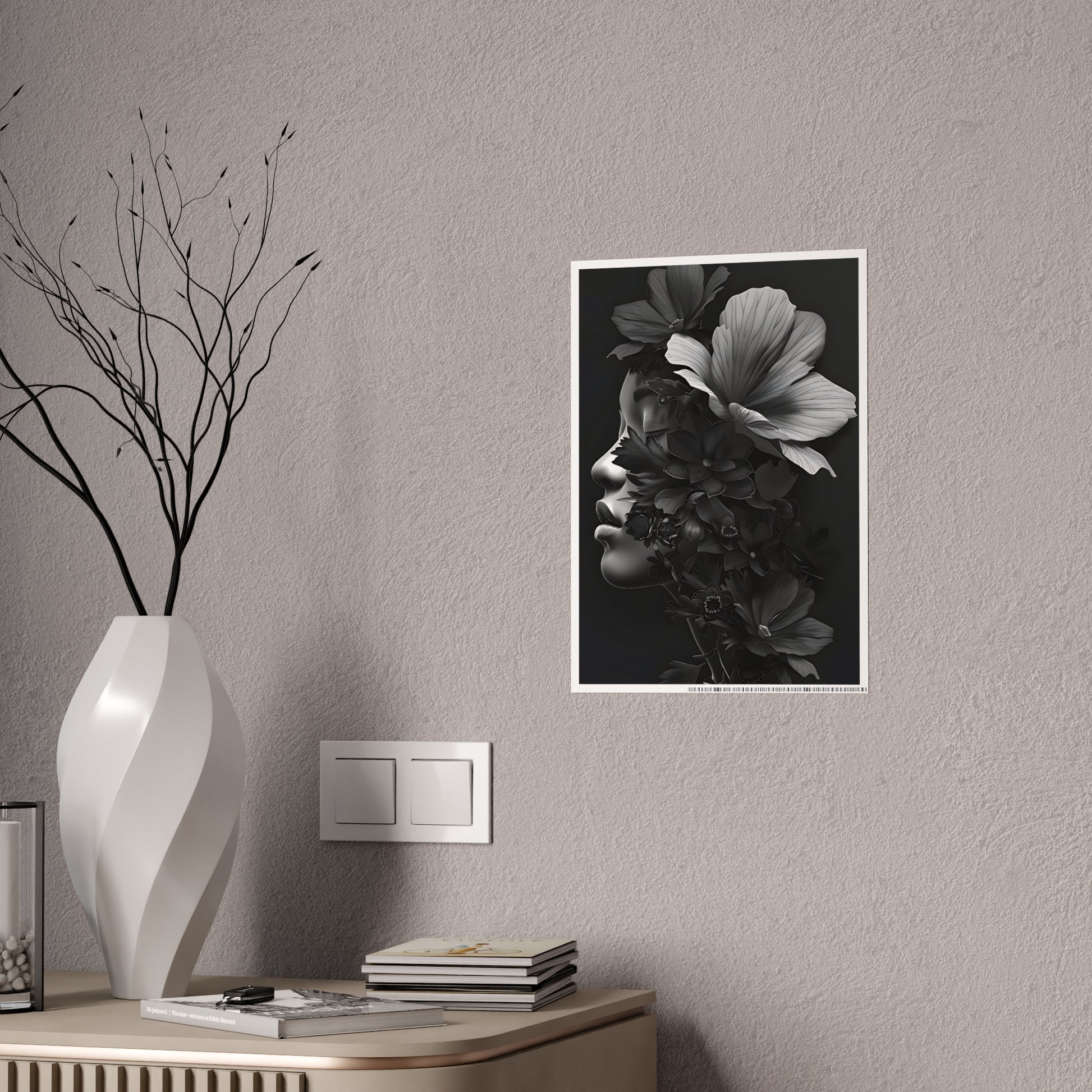 AfroArt Elegant Floral Wall Art Print, Black and White Gloss Poster - VYBE Shop