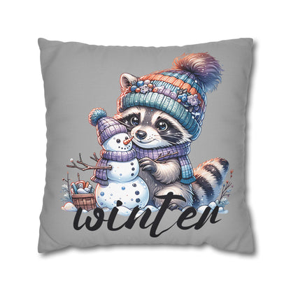 Winter Raccoon Pillowcase - Cozy Cute Animal Cushion for Seasonal Home Decor and Holiday Gift Idea - VYBE Shop