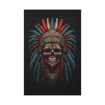 Skull Warrior Canvas Art Print, Stretched Artwork for Home Decor, Tribal Wall Art, Unique Gift, Boho Aesthetic - VYBE Shop