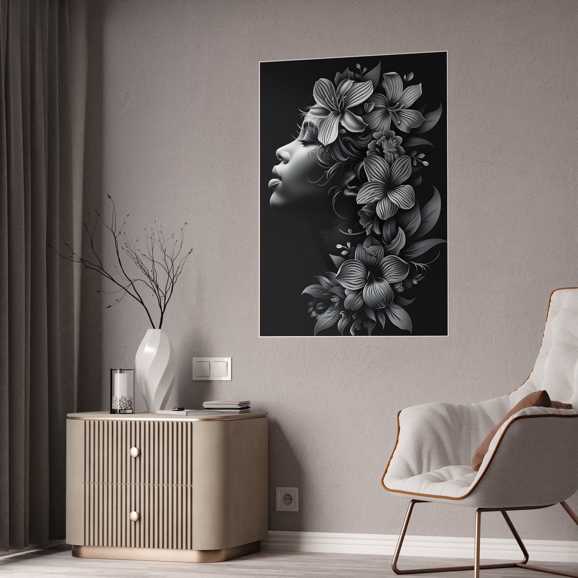 AfroArt Floral Portrait Poster - Elegant Floral Portrait Gloss Wall Art Print - VYBE Shop