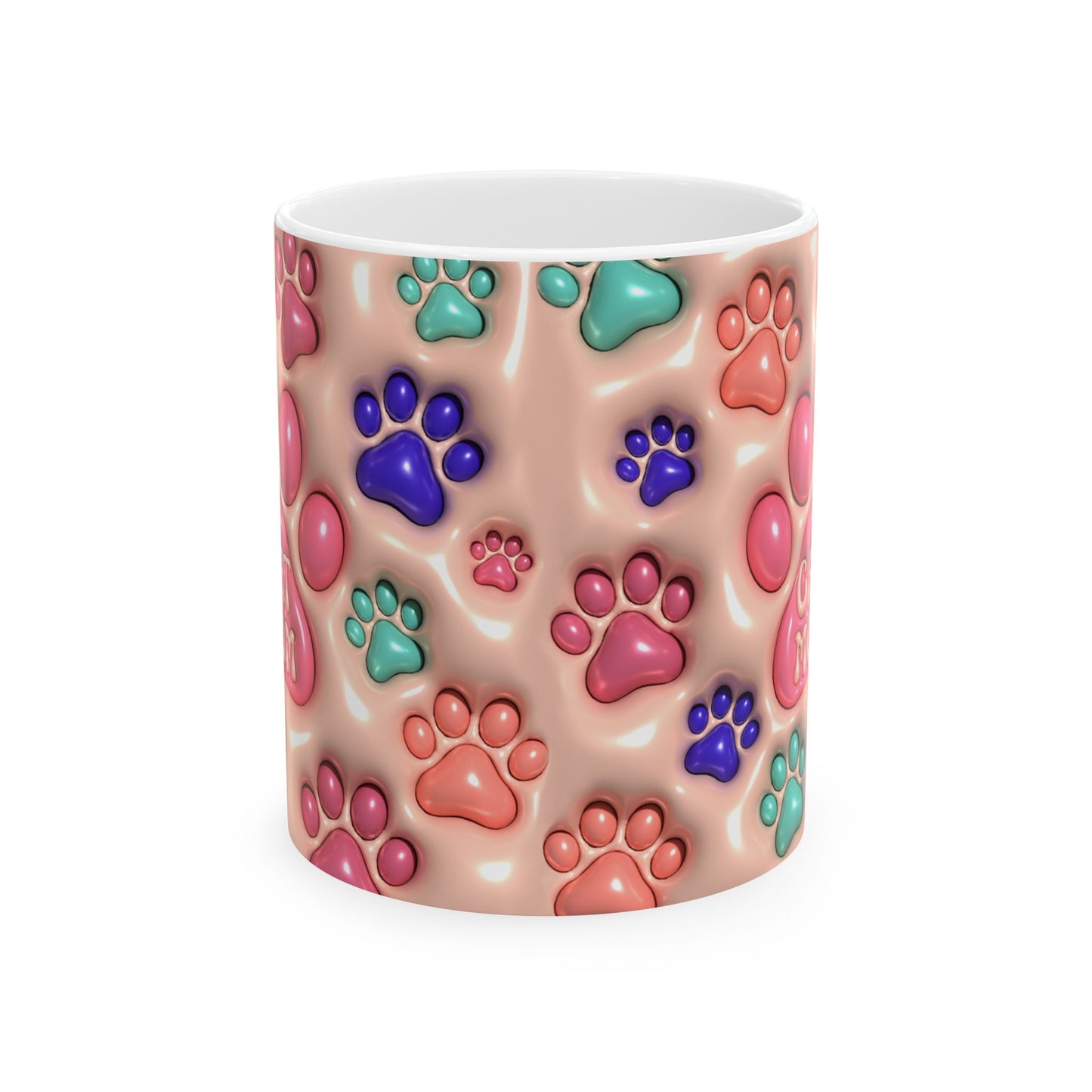 Colorful Paw Print Ceramic Mug - Inflated Design 110z and 15Oz - VYBE
