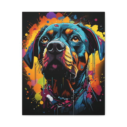 Neon Dog Art Canvas Print, Pet Memorial Decoration, Colorful Wall Art, Rottweiler Decor, Animal Lover Gift, Statement Artwork - VYBE Shop