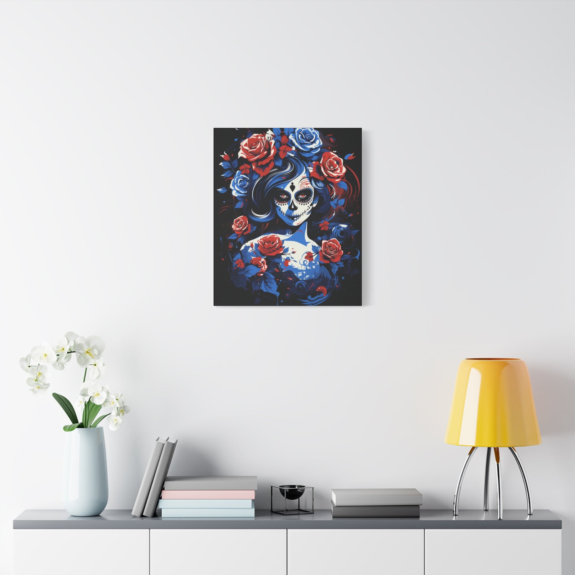 Stretched Canvas Art Print, Colorful Floral Skull Design, Wall Decor for Home, Dia de los Muertos, Gothic Vibe, Unique Gift, Art Lovers - VYBE Shop