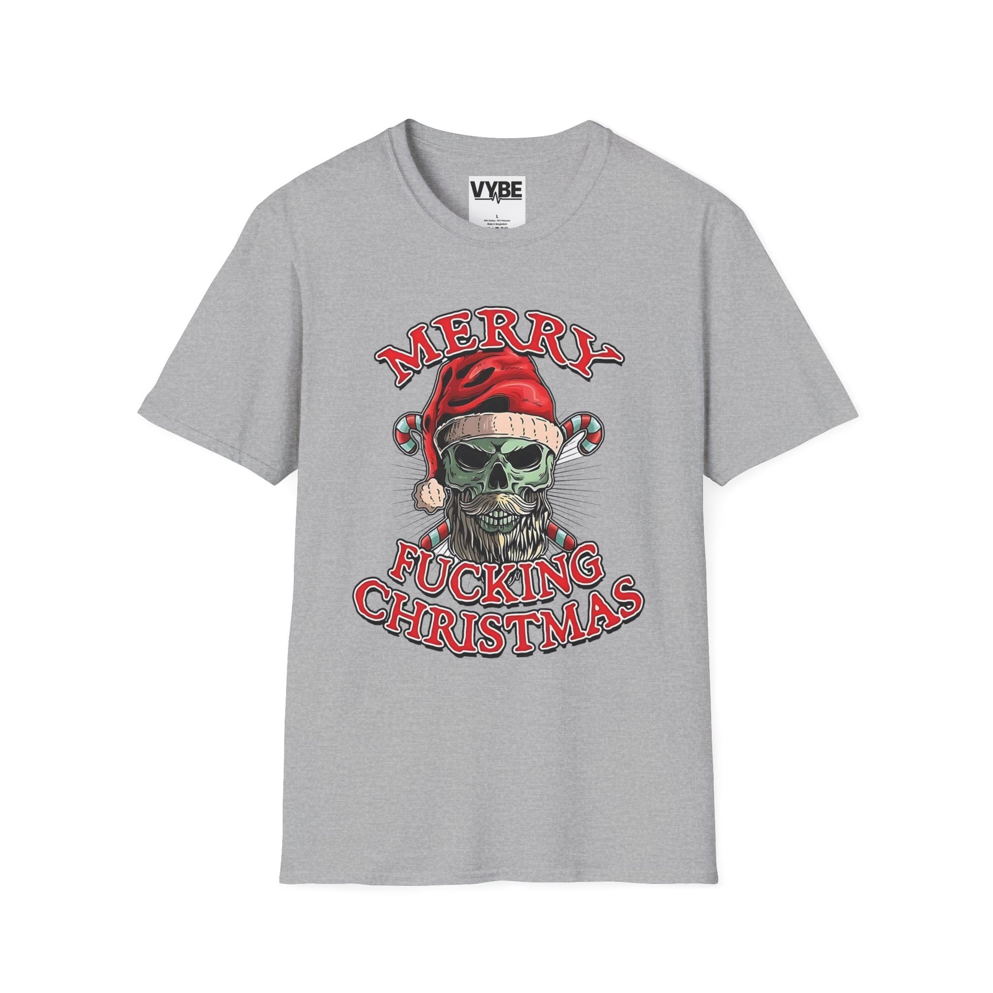 Christmas- Merry F**kin Christmas Skull T-Shirt, Funny Holiday Tee, Unisex Graphic Shirt, Unique Christmas Gift - VYBE Shop