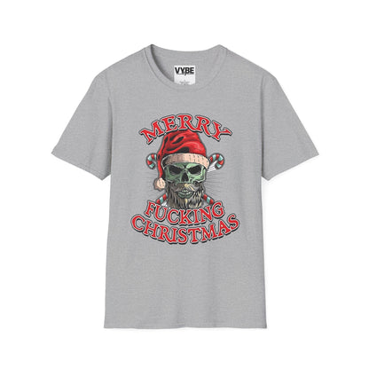 Christmas- Merry F**kin Christmas Skull T-Shirt, Funny Holiday Tee, Unisex Graphic Shirt, Unique Christmas Gift - VYBE Shop