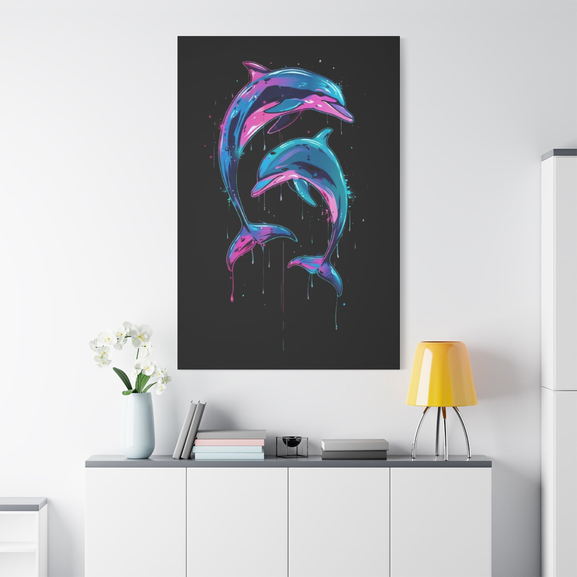 Neon Dolphin Design, Framed Canvas - VYBE Shop