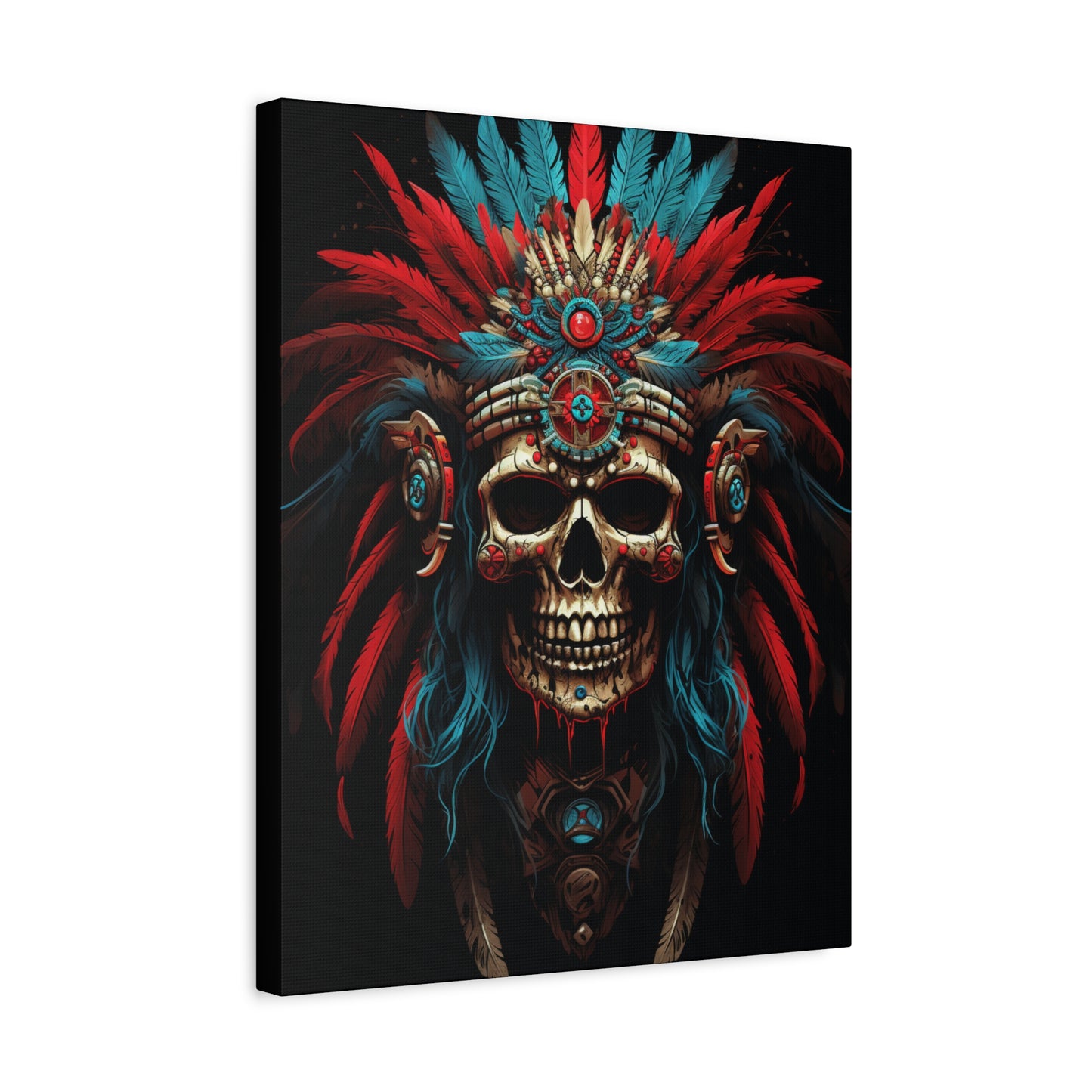 Bohemian Skull Canvas Print, Wall Art, Home Decor, Unique Gift, Ethnic Artwork, Colorful Wall Hanging - VYBE Shop