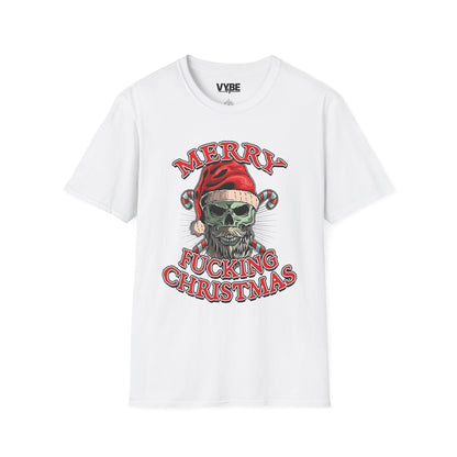Christmas- Merry F**kin Christmas Skull T-Shirt, Funny Holiday Tee, Unisex Graphic Shirt, Unique Christmas Gift - VYBE Shop