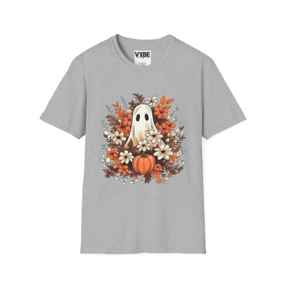 Fall- Ghost Unisex T-Shirt, Fall Apparel, Halloween Tee, Cute Pumpkin Shirt, Cozy Fall Fashion, Gift Idea for Halloween Lovers - VYBE Shop