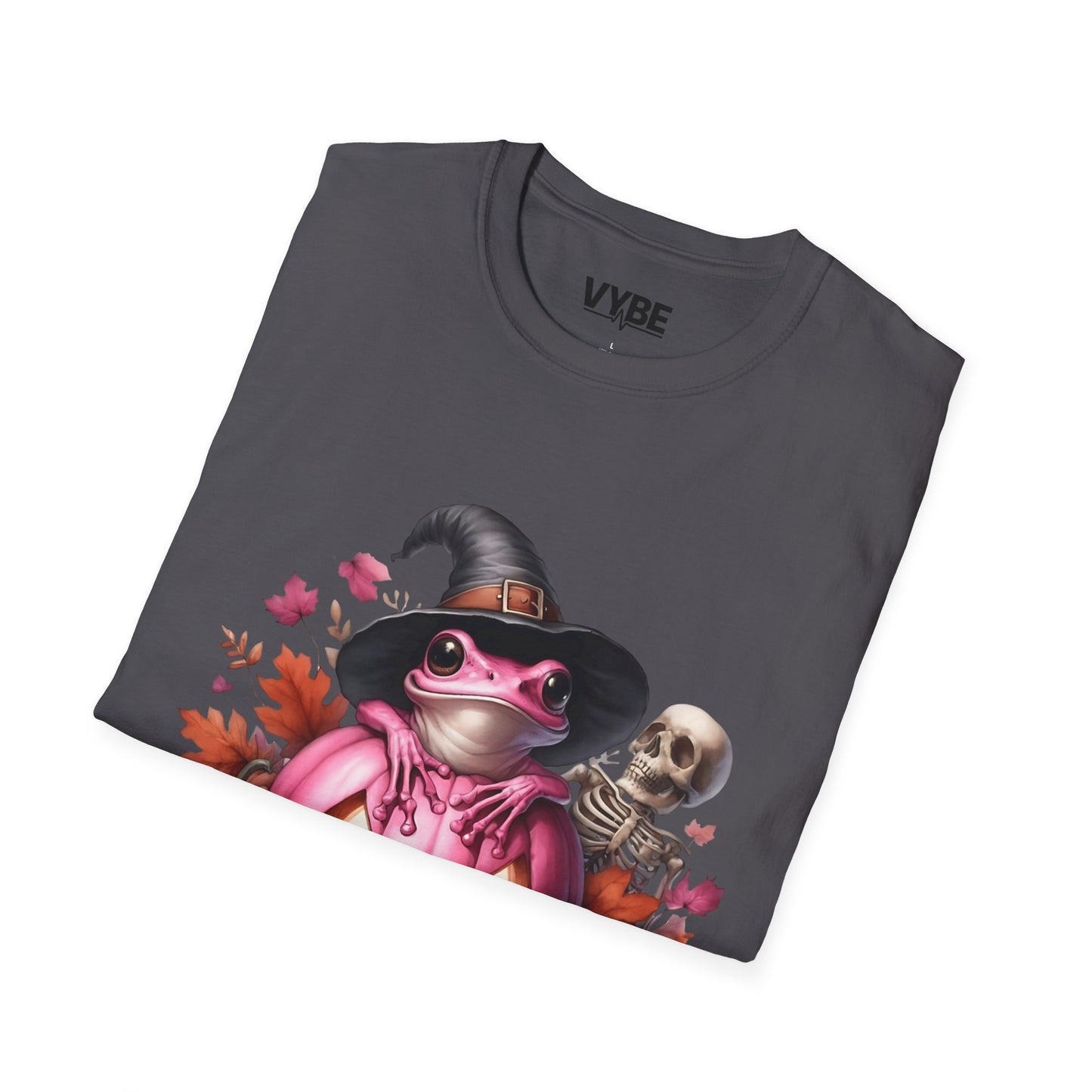 Halloween- Cute Pink Halloween Frog T-Shirt, Pumpkin Tee, Fall Apparel, Unisex Halloween Shirt, Cute Skeleton Design - VYBE Shop