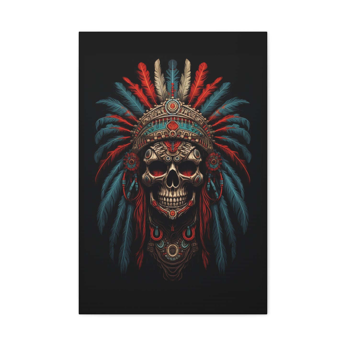 Skull Warrior Canvas Art Print, Stretched Artwork for Home Decor, Tribal Wall Art, Unique Gift, Boho Aesthetic - VYBE Shop